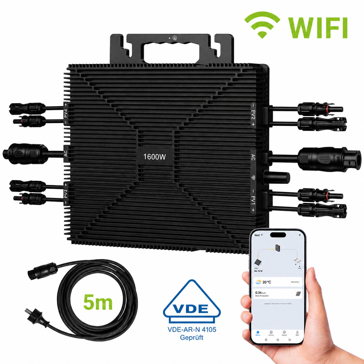 Lionshee LS-L1600M micro-omvormer 1600W met WiFi en 4 MPPT ingangen voor 4 zonnepanelen | BalkonStroom
