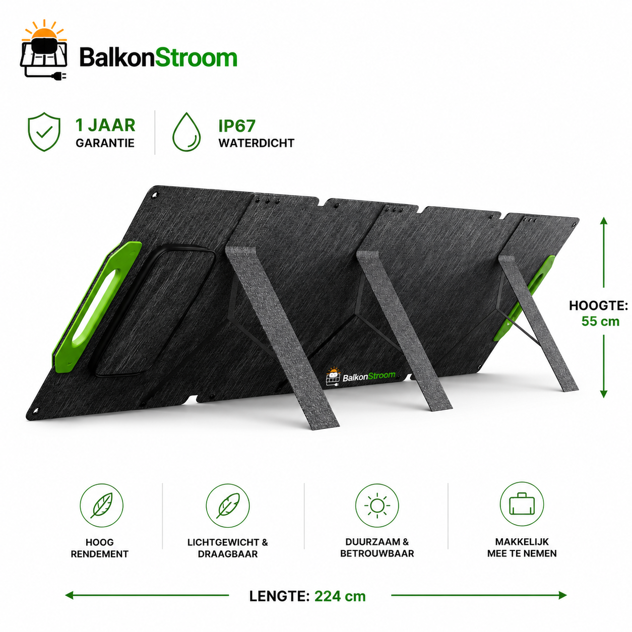 300W Opvouwbaar Zonnepaneel | 4-Paneels met Kickstands | BalkonStroom