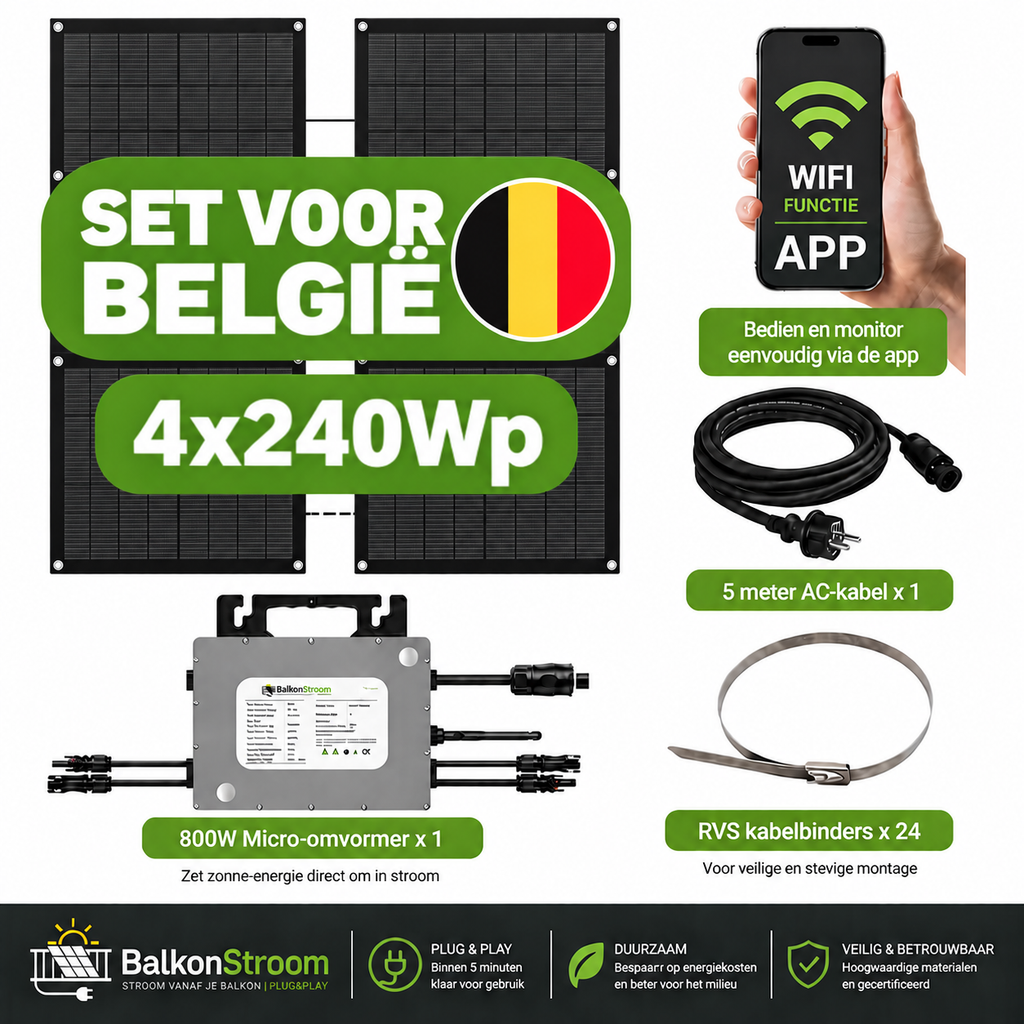 960 Wp Balkon Zonnepanelen Set (BE) 800 W