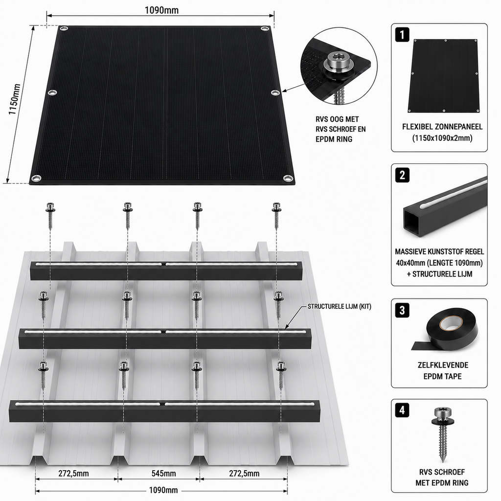 BalkonStroom LightMount™ Onderconstructie – Staaldak / Metalen Dak