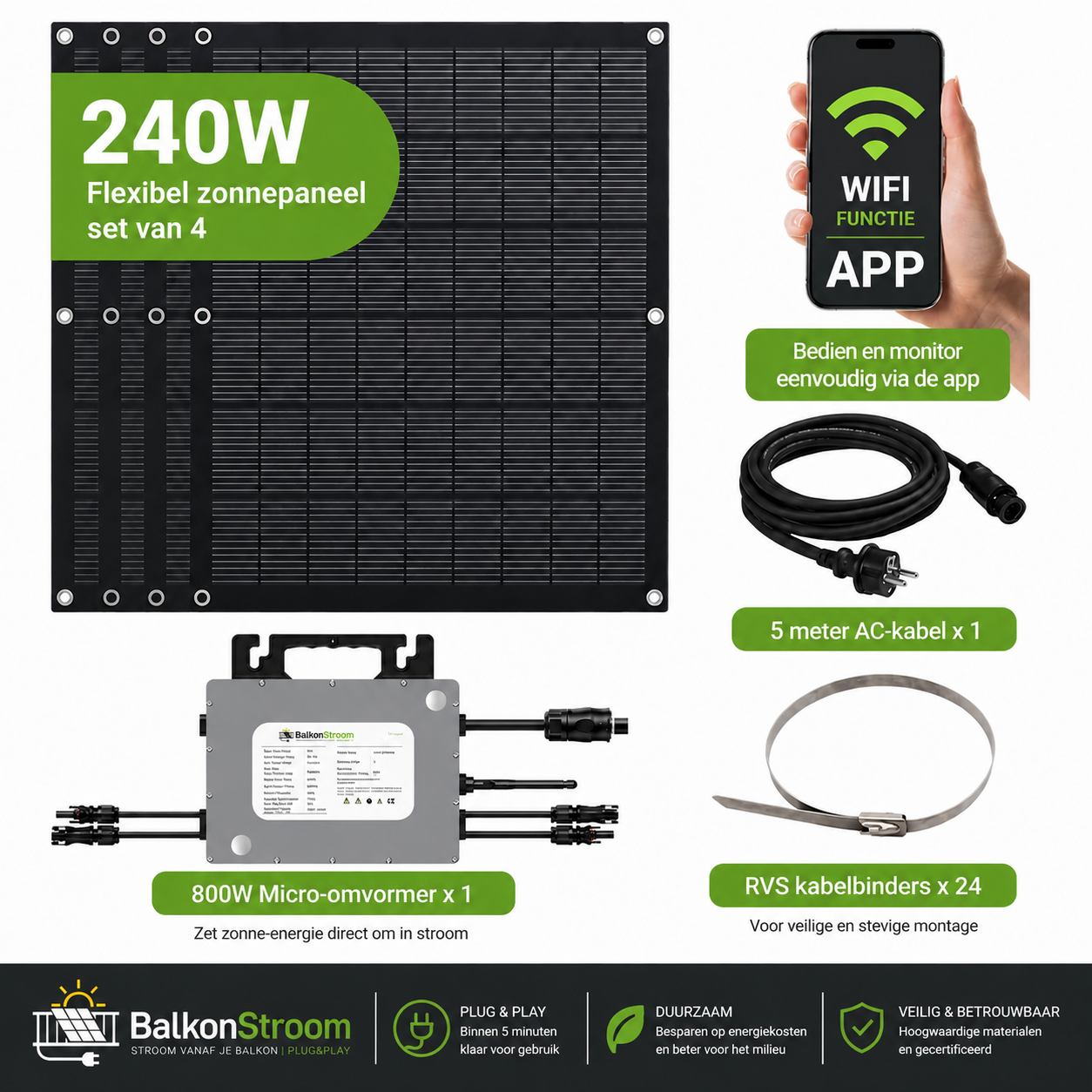 960 Wp Balkon Zonnepanelen Set | 800 W Plug & Play