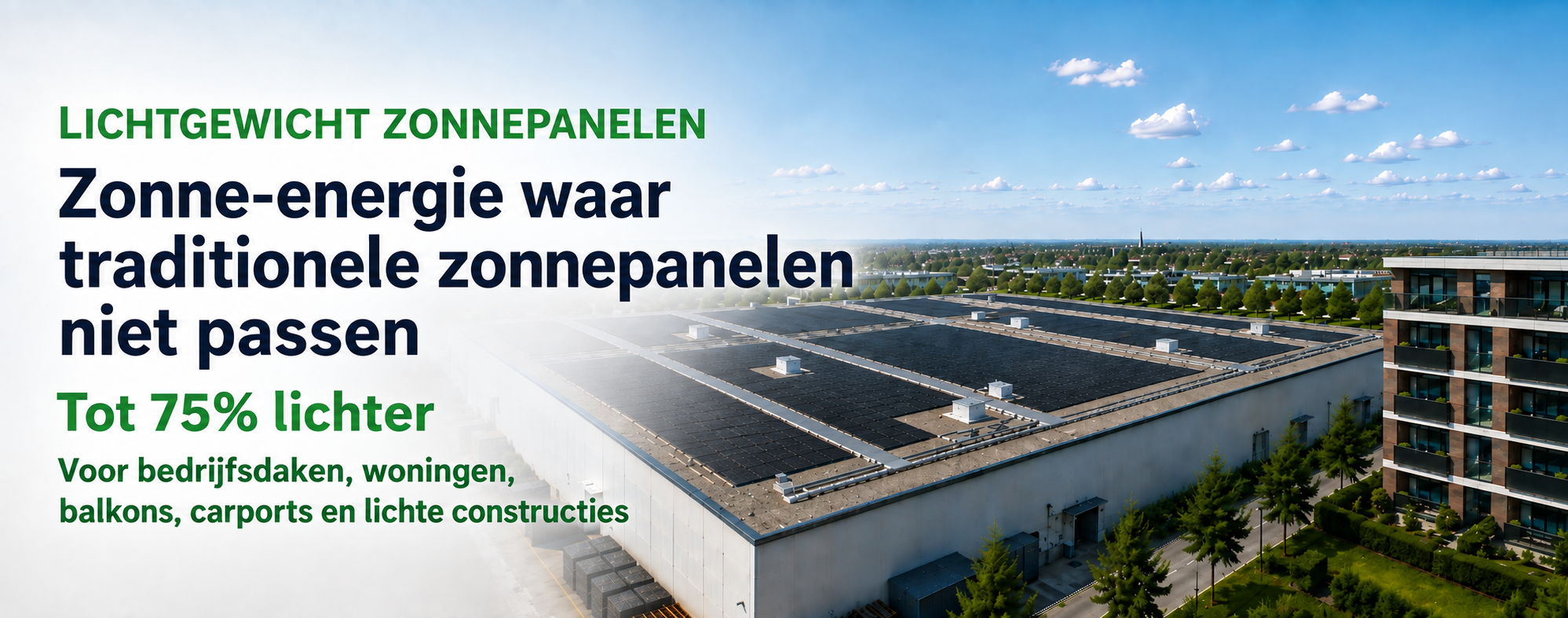 platdak met lichtgewicht zonnepanelen 75% lichter